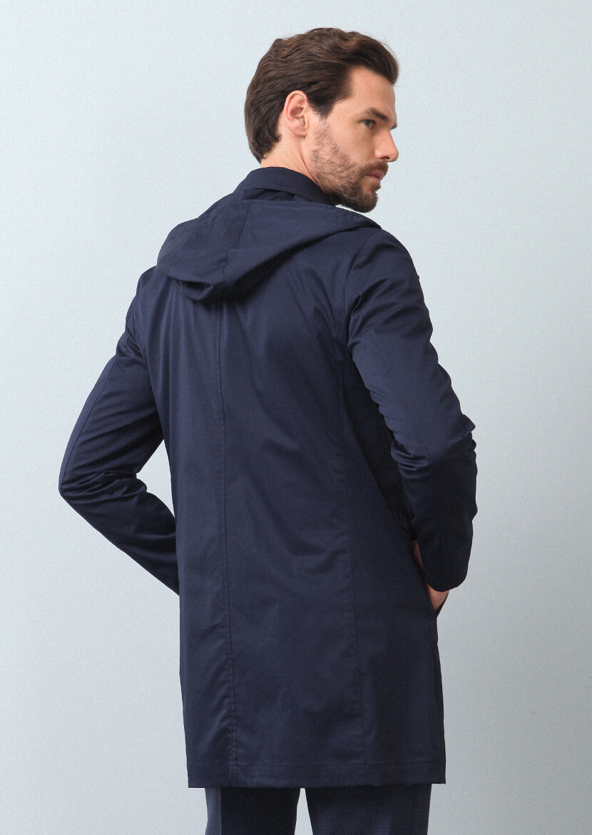 Lacivert Regular Fit Kelebek Yaka Casual Dokuma Pardösü - 5
