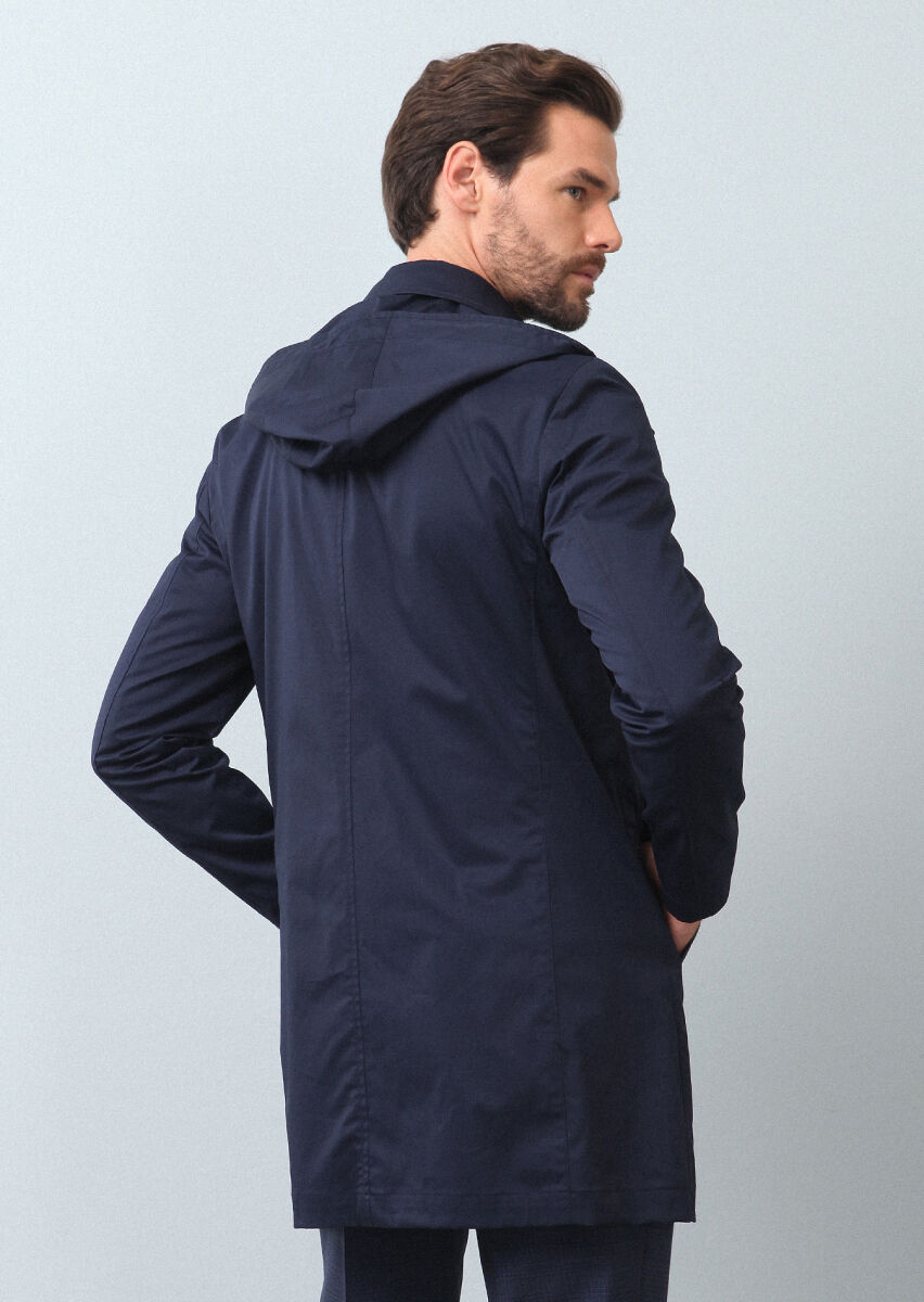 Lacivert Regular Fit Kelebek Yaka Casual Dokuma Pardösü - 5