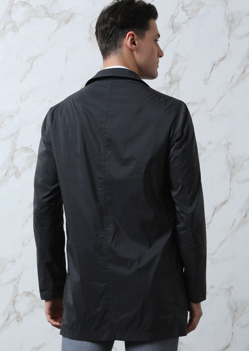 Lacivert Regular Fit Kelebek Yaka Casual Dokuma Pardösü - 5