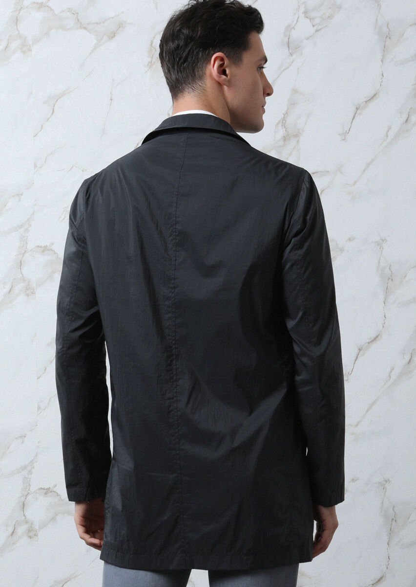 Lacivert Regular Fit Kelebek Yaka Casual Dokuma Pardösü - 5