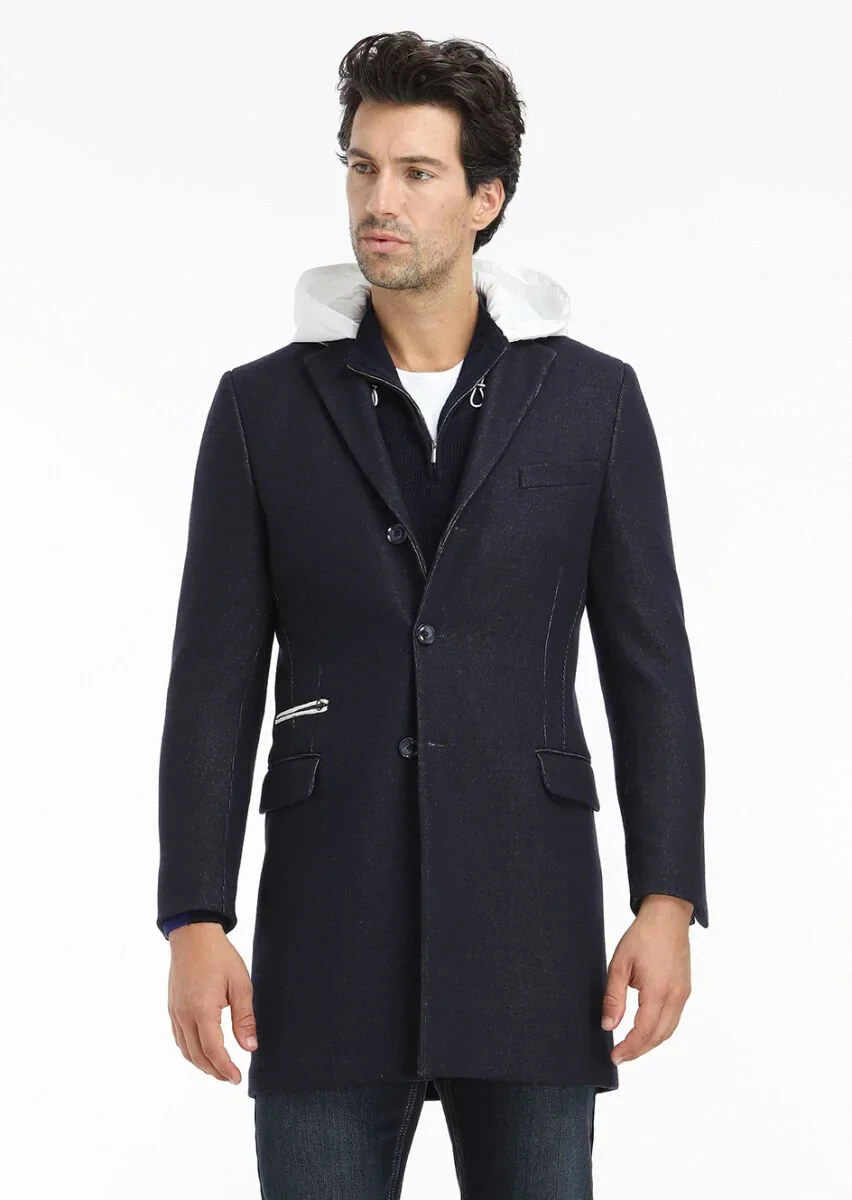 Lacivert Regular Fit Kelebek Yaka Casual Örme Palto - 2
