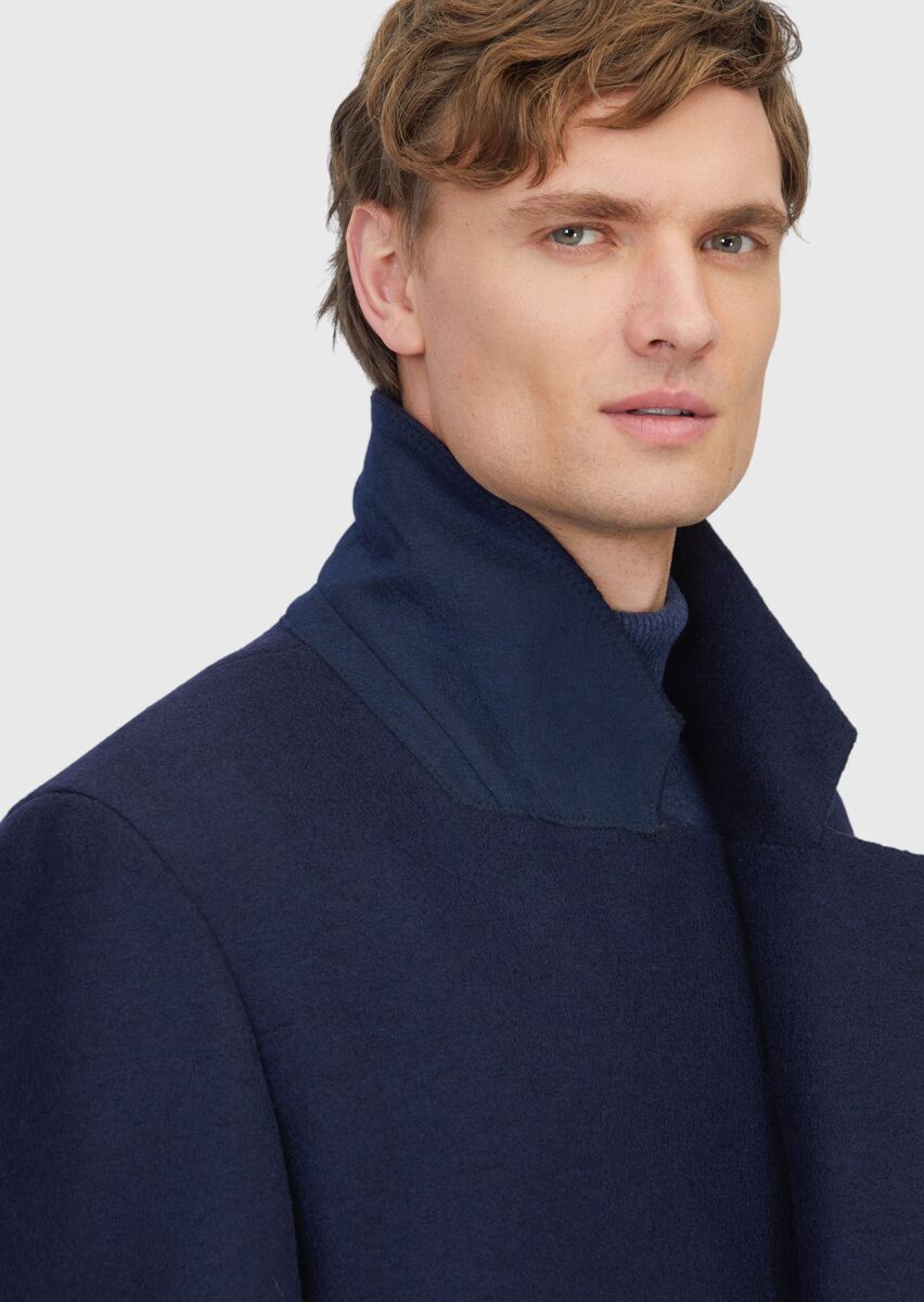 RAMSEY Lacivert Regular Fit Kelebek Yaka Casual Örme Palto görsel 6