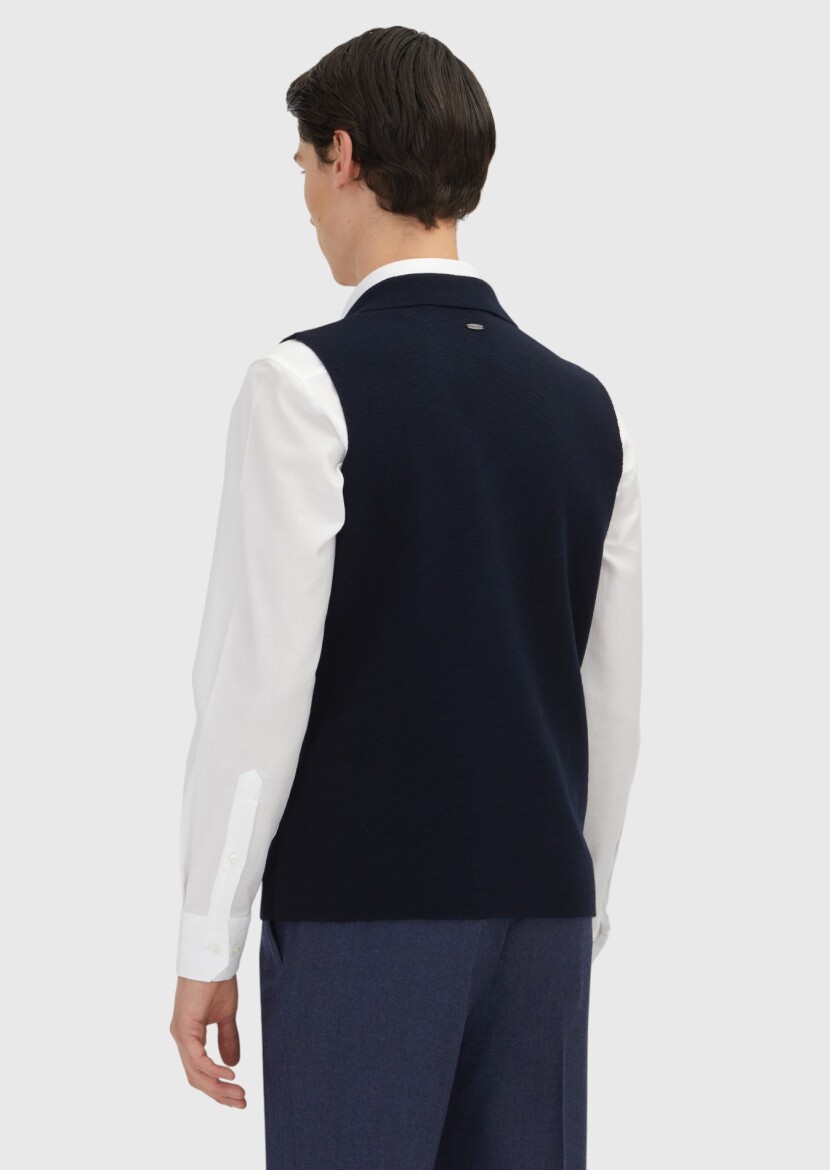 Lacivert Regular Fit Kelebek Yaka Casual Örme Triko Yelek - 4