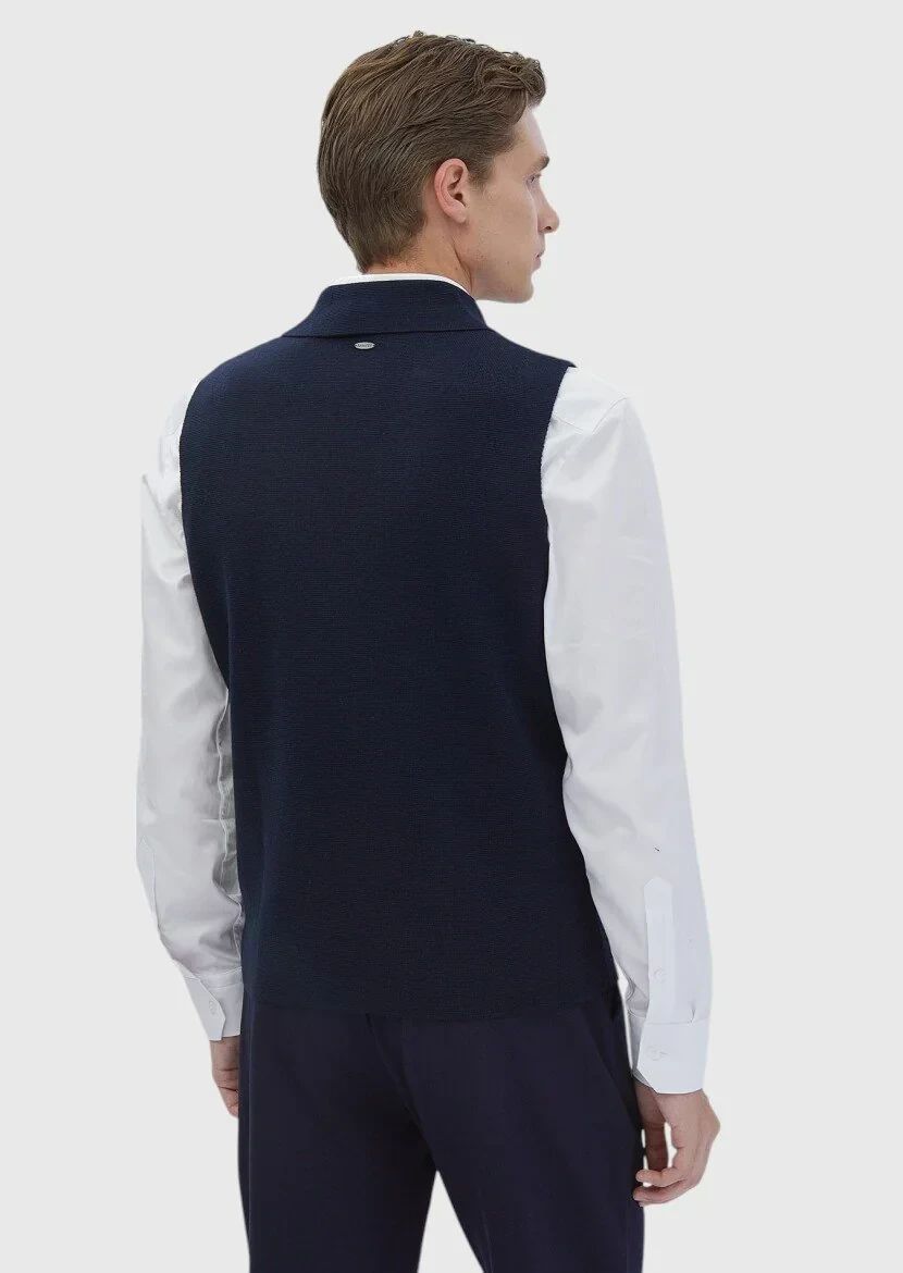Lacivert Regular Fit Kelebek Yaka Casual Örme Triko Yelek - 5