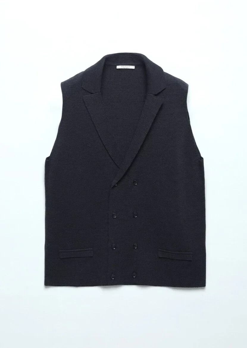 Lacivert Regular Fit Kelebek Yaka Casual Örme Triko Yelek - 6
