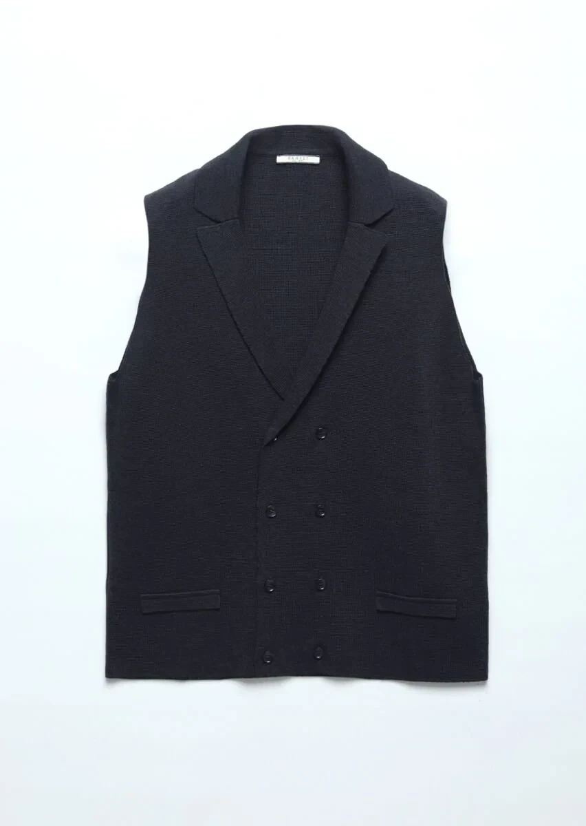 Lacivert Regular Fit Kelebek Yaka Casual Örme Triko Yelek - 6