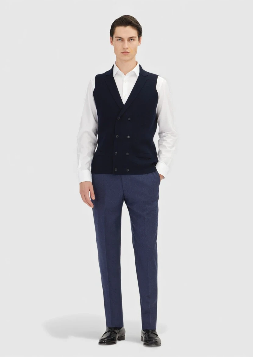 Lacivert Regular Fit Kelebek Yaka Casual Örme Triko Yelek - RAMSEY