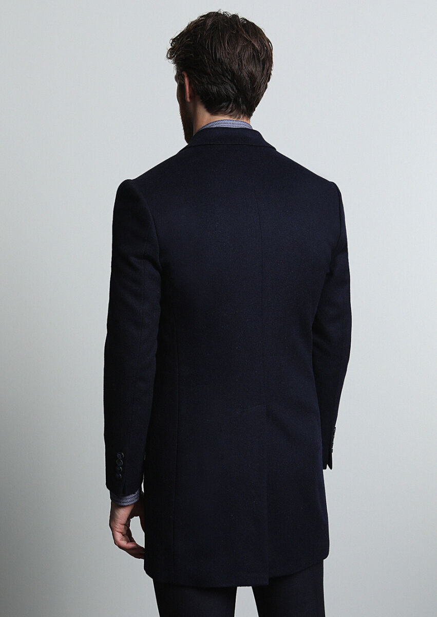 Lacivert Regular Fit Kelebek Yaka Klasik Dokuma Palto - 5