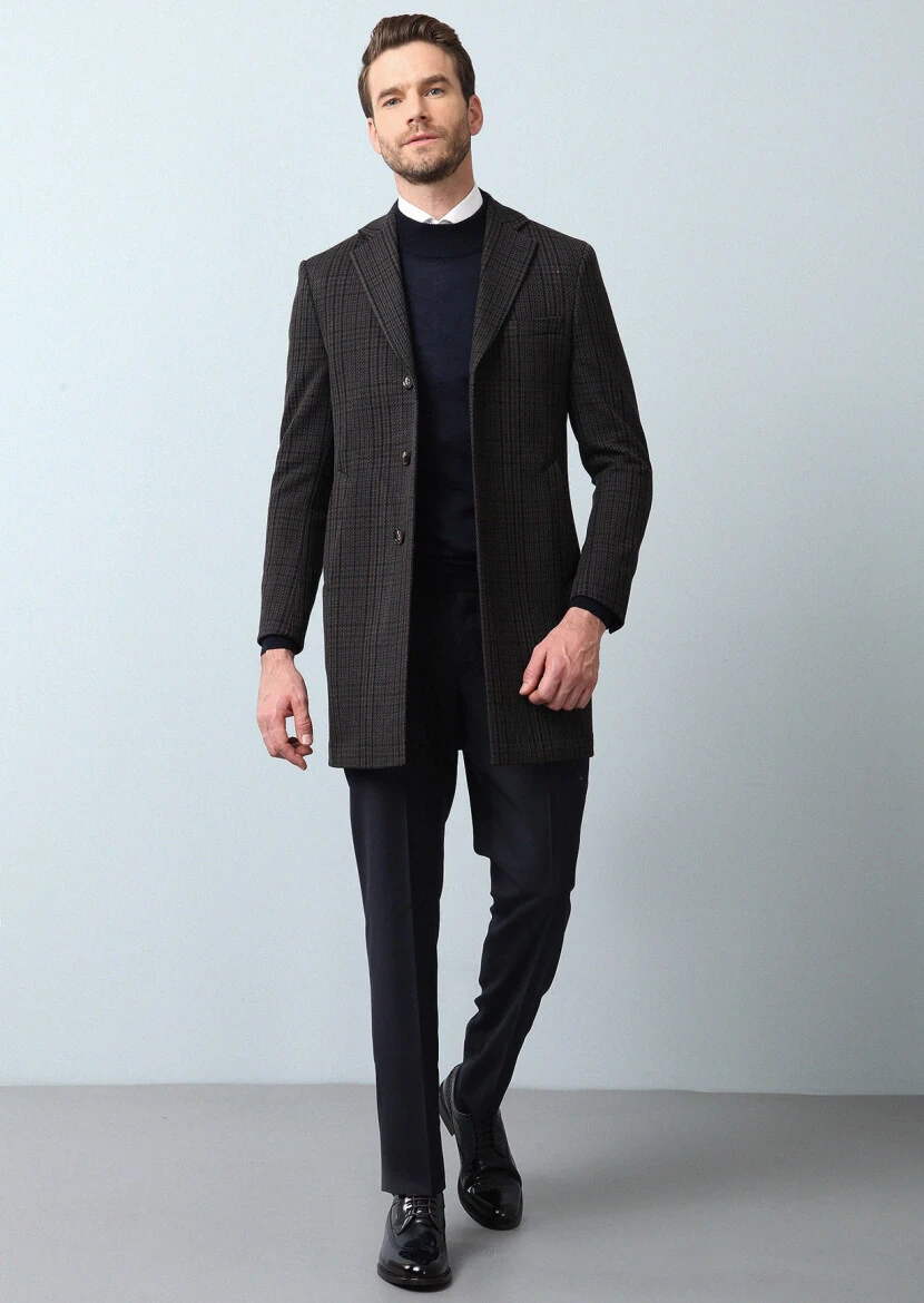 Lacivert Regular Fit Kelebek Yaka Klasik Dokuma Palto - 4