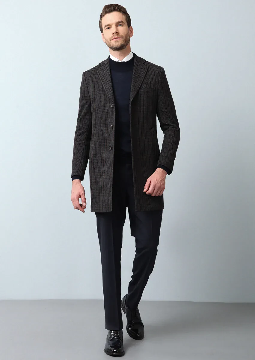 Lacivert Regular Fit Kelebek Yaka Klasik Dokuma Palto - 4