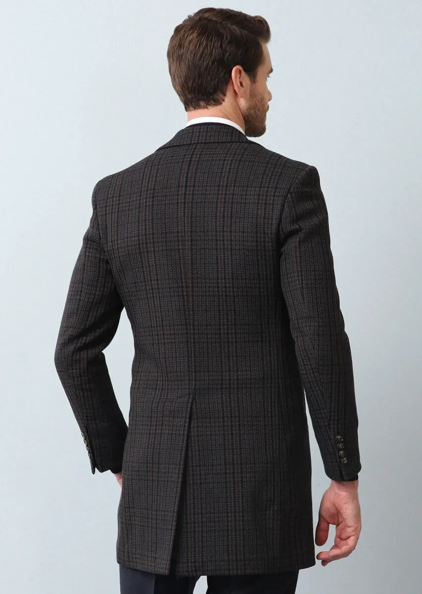 Lacivert Regular Fit Kelebek Yaka Klasik Dokuma Palto - 5