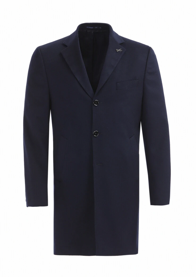 Lacivert Regular Fit Kelebek Yaka Klasik Dokuma Palto - 1