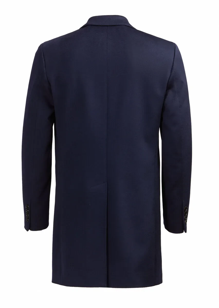 Lacivert Regular Fit Kelebek Yaka Klasik Dokuma Palto - 5