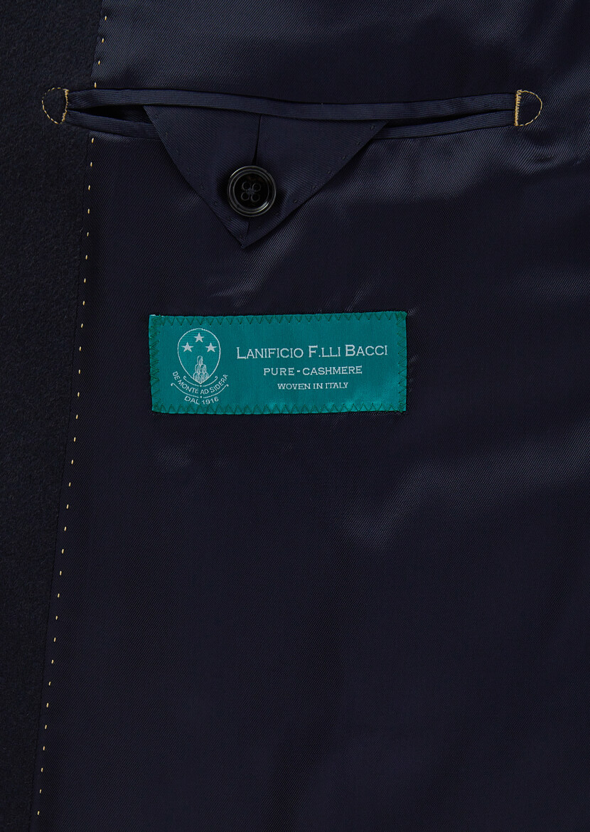 Lacivert Regular Fit Kelebek Yaka Klasik Dokuma Palto - 11