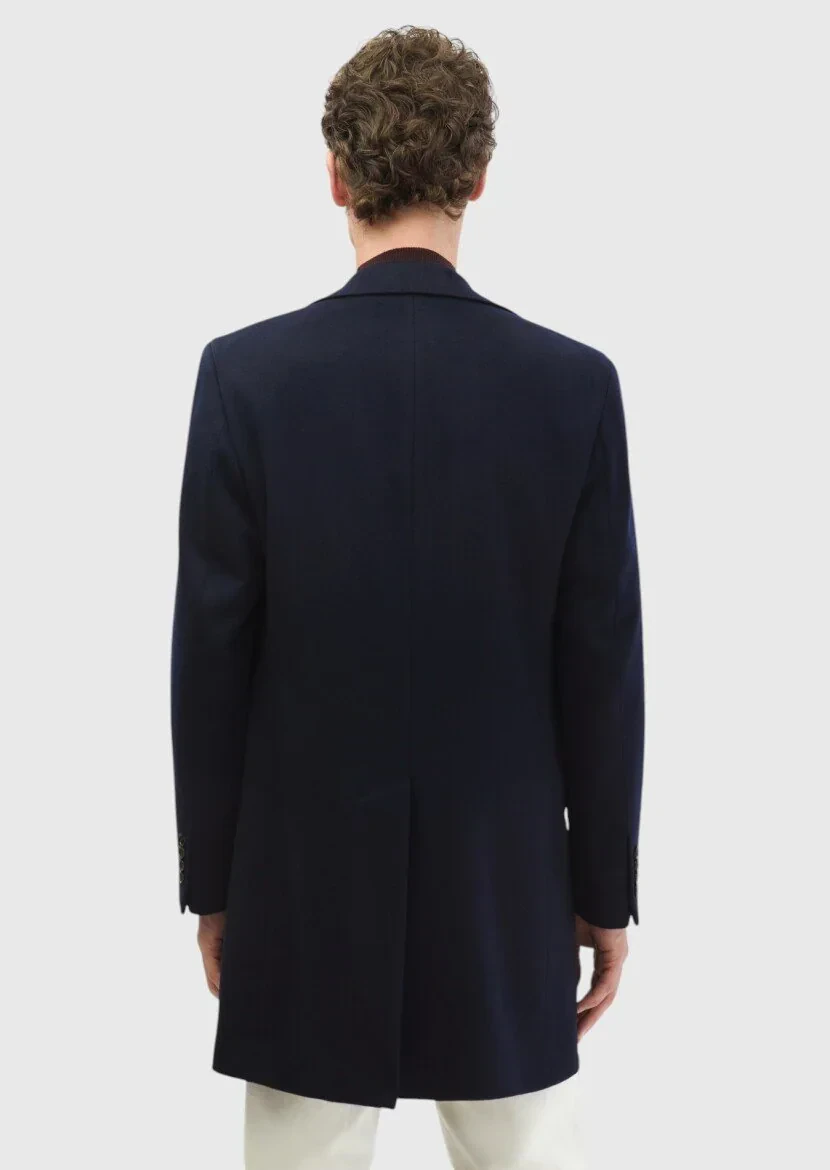 Lacivert Regular Fit Kelebek Yaka Klasik Dokuma Palto - 6