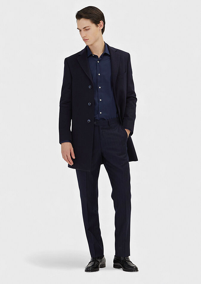 Lacivert Regular Fit Klasik Dokuma Palto - 1