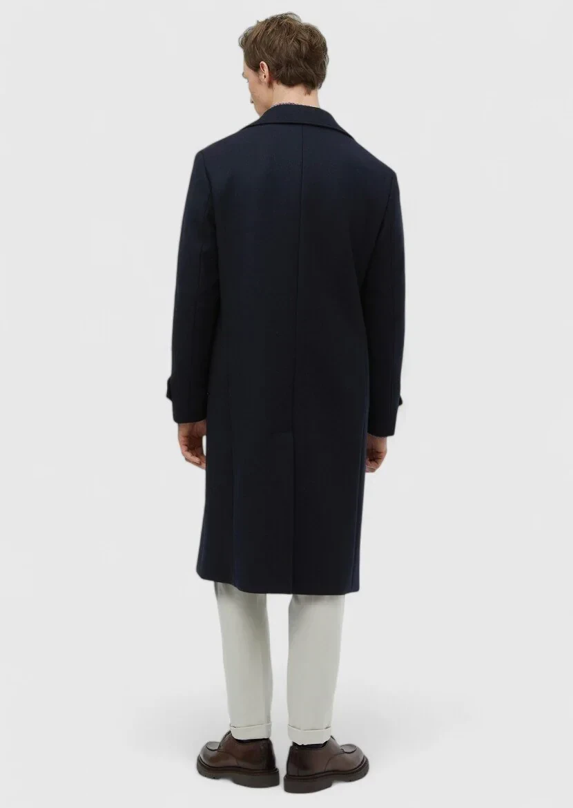 Lacivert Regular Fit Kruvaze Yaka Casual Dokuma Palto - 6
