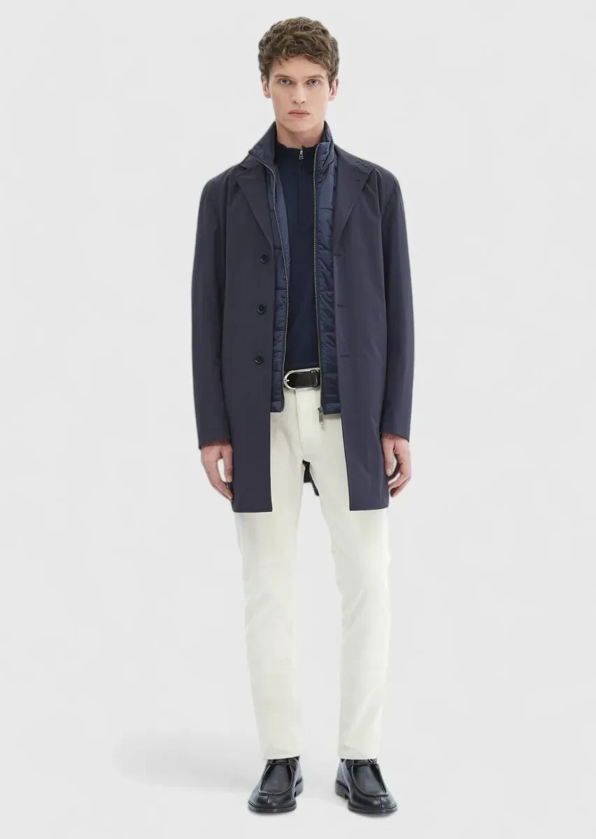 Lacivert Regular Fit Kruvaze Yaka Casual Dokuma Pardesü - 2