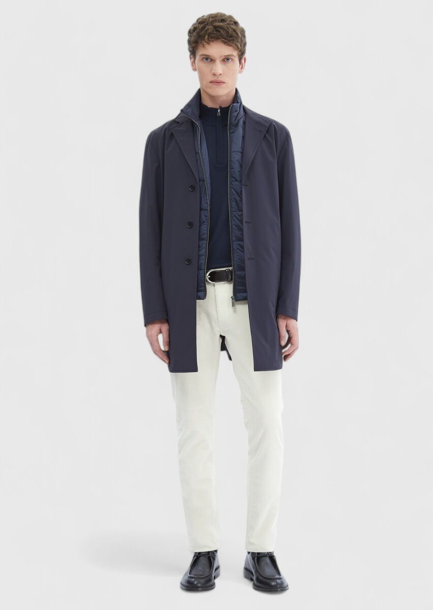 Lacivert Regular Fit Kruvaze Yaka Casual Dokuma Pardösü - 2