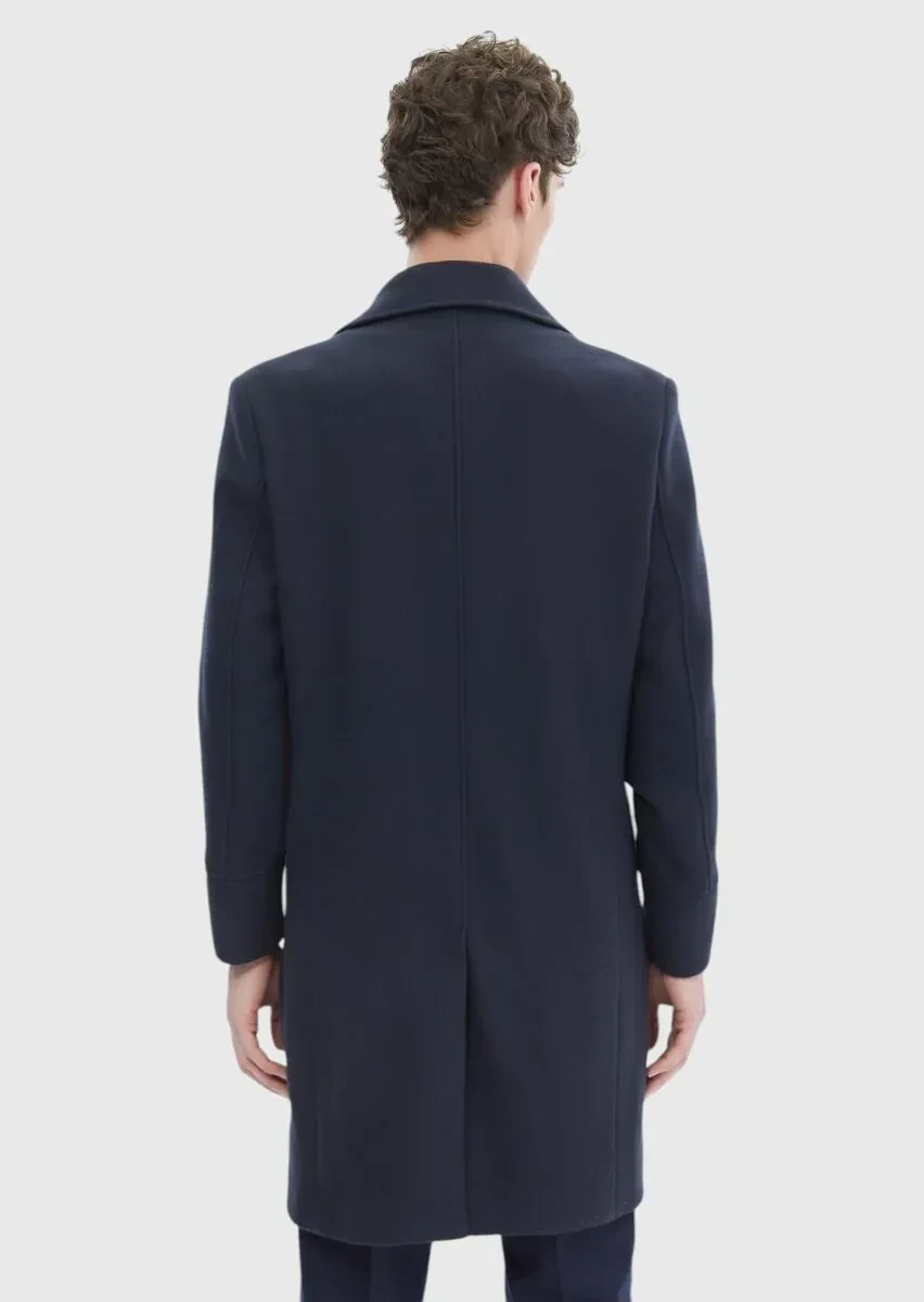 Lacivert Regular Fit Kruvaze Yaka Casual Örme Palto - 8