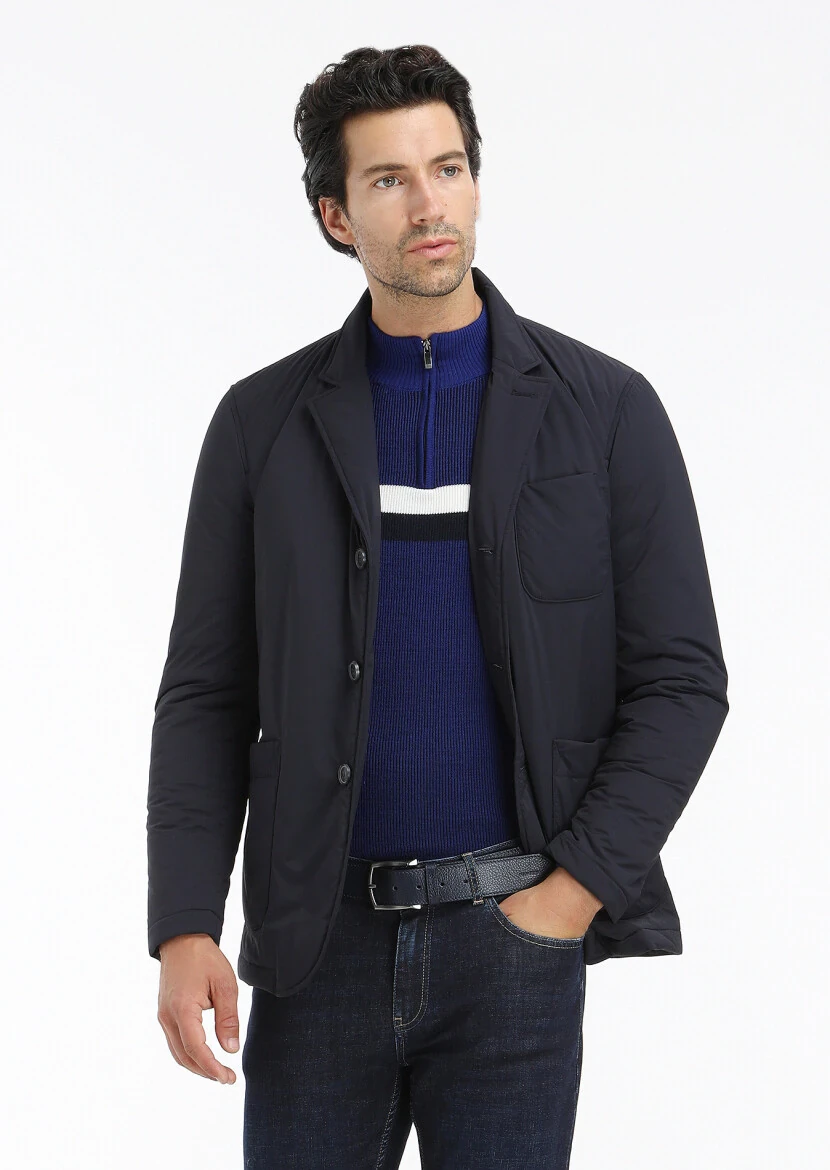 Lacivert Regular Fit Micro Jel Elyaflı Spor Ceket - 4