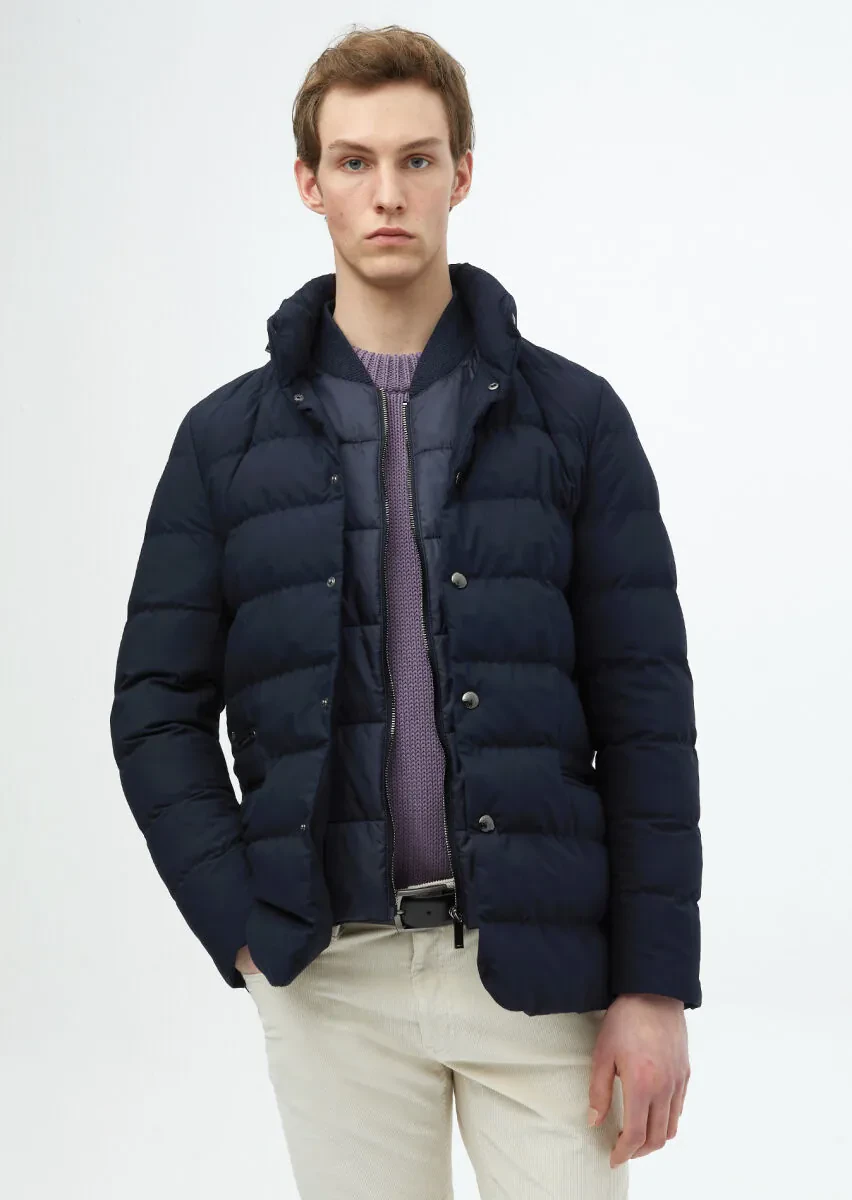 Lacivert Regular Fit Micro Jel Elyaflı Spor Ceket - 1