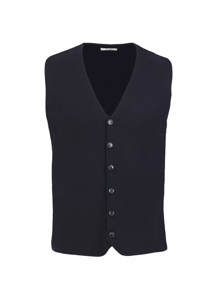 Lacivert Regular Fit V Yaka Casual Örme Triko Yelek - 6