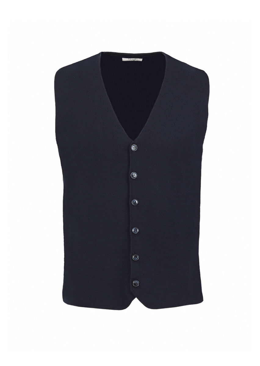 Lacivert Regular Fit V Yaka Casual Örme Triko Yelek - 6