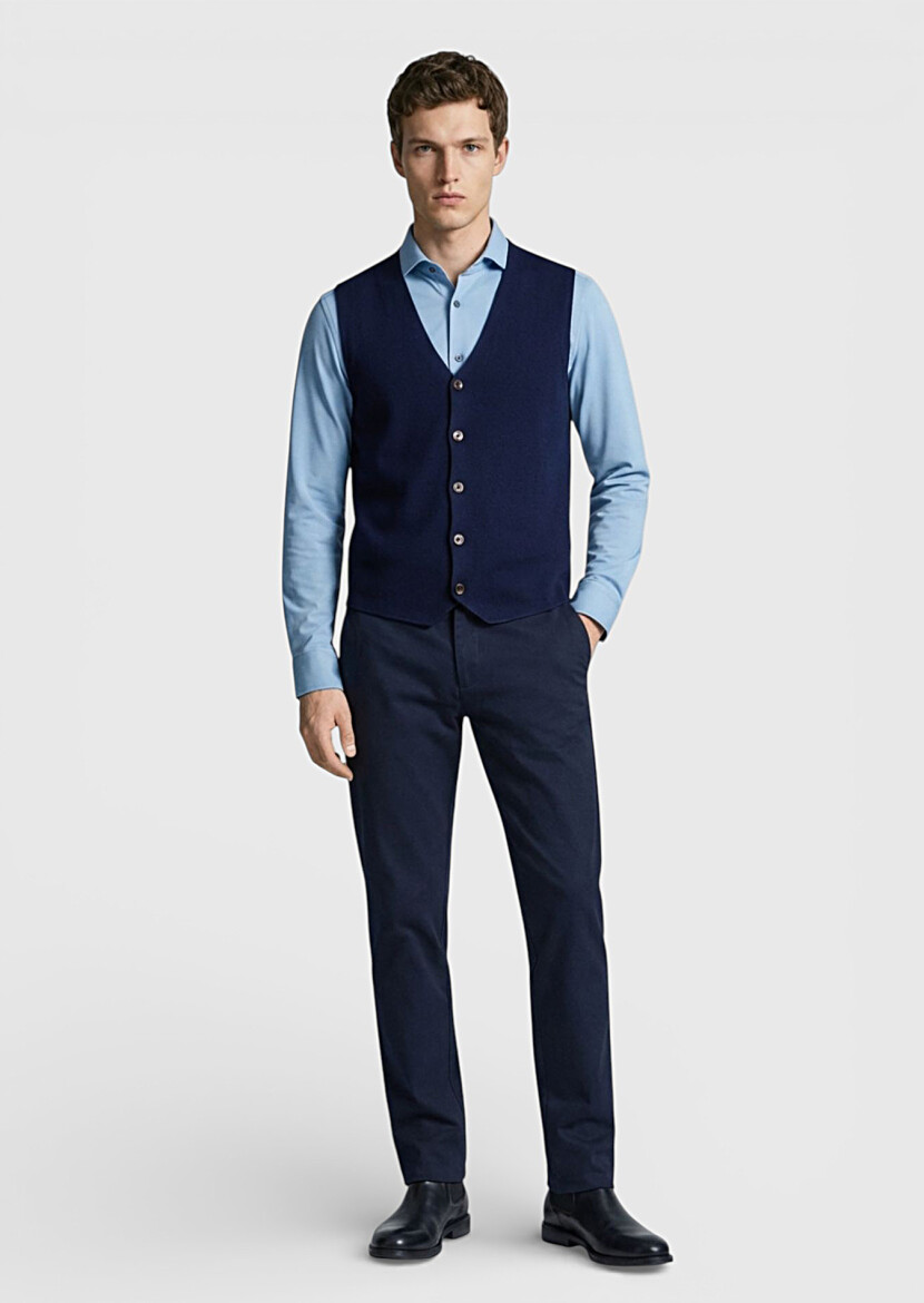 Lacivert Regular Fit V Yaka Casual Örme Triko Yelek - 3