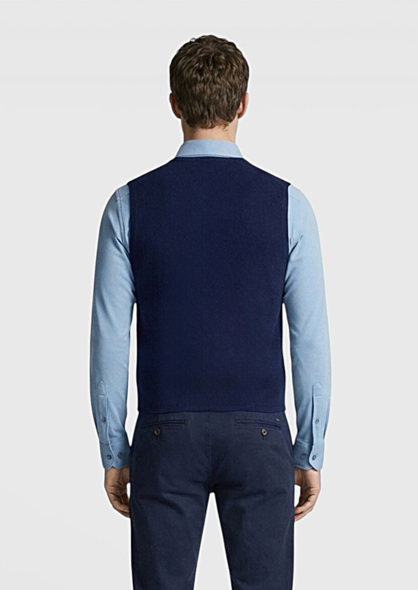 Lacivert Regular Fit V Yaka Casual Örme Triko Yelek - 4