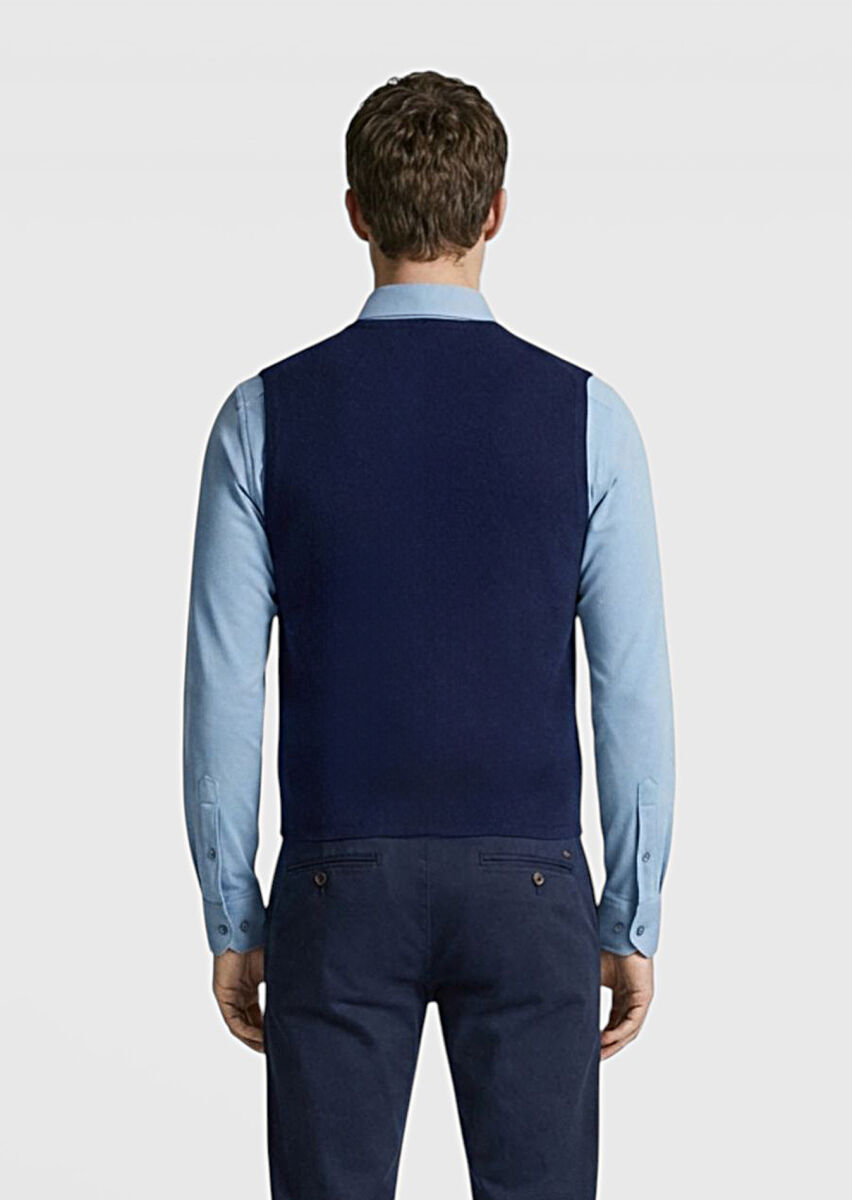 Lacivert Regular Fit V Yaka Casual Örme Triko Yelek - 4