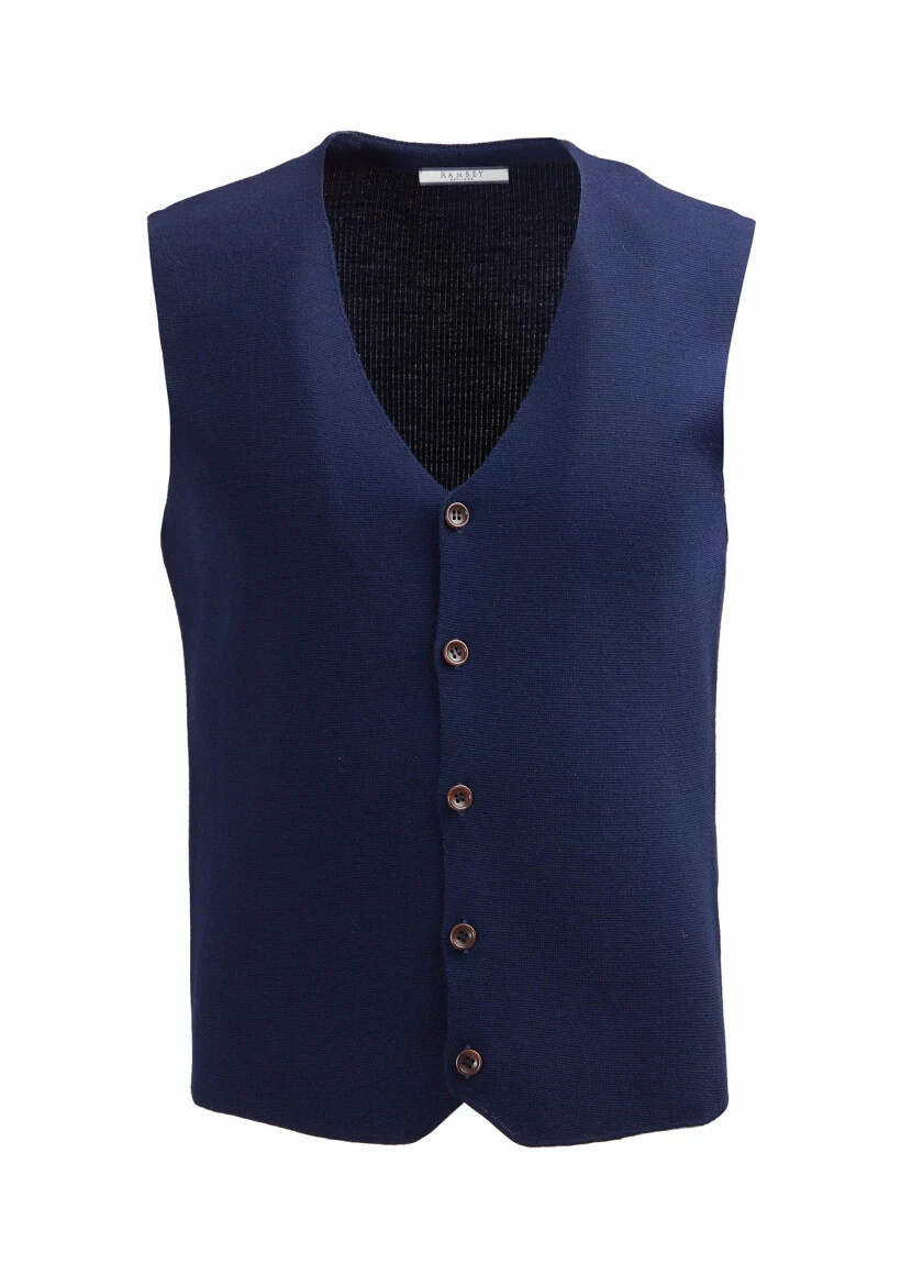 Lacivert Regular Fit V Yaka Casual Örme Triko Yelek - 1