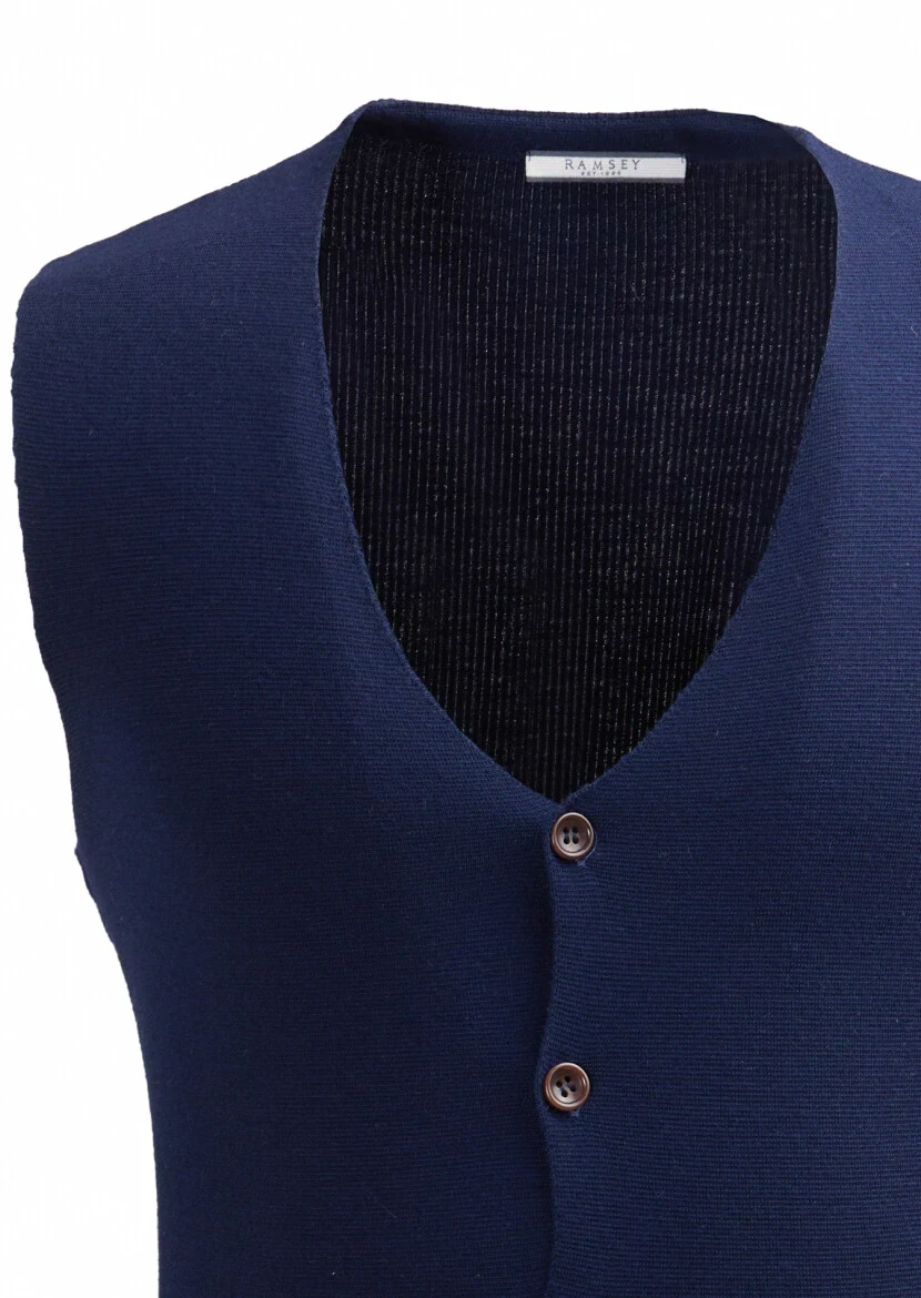 Lacivert Regular Fit V Yaka Casual Örme Triko Yelek - 2