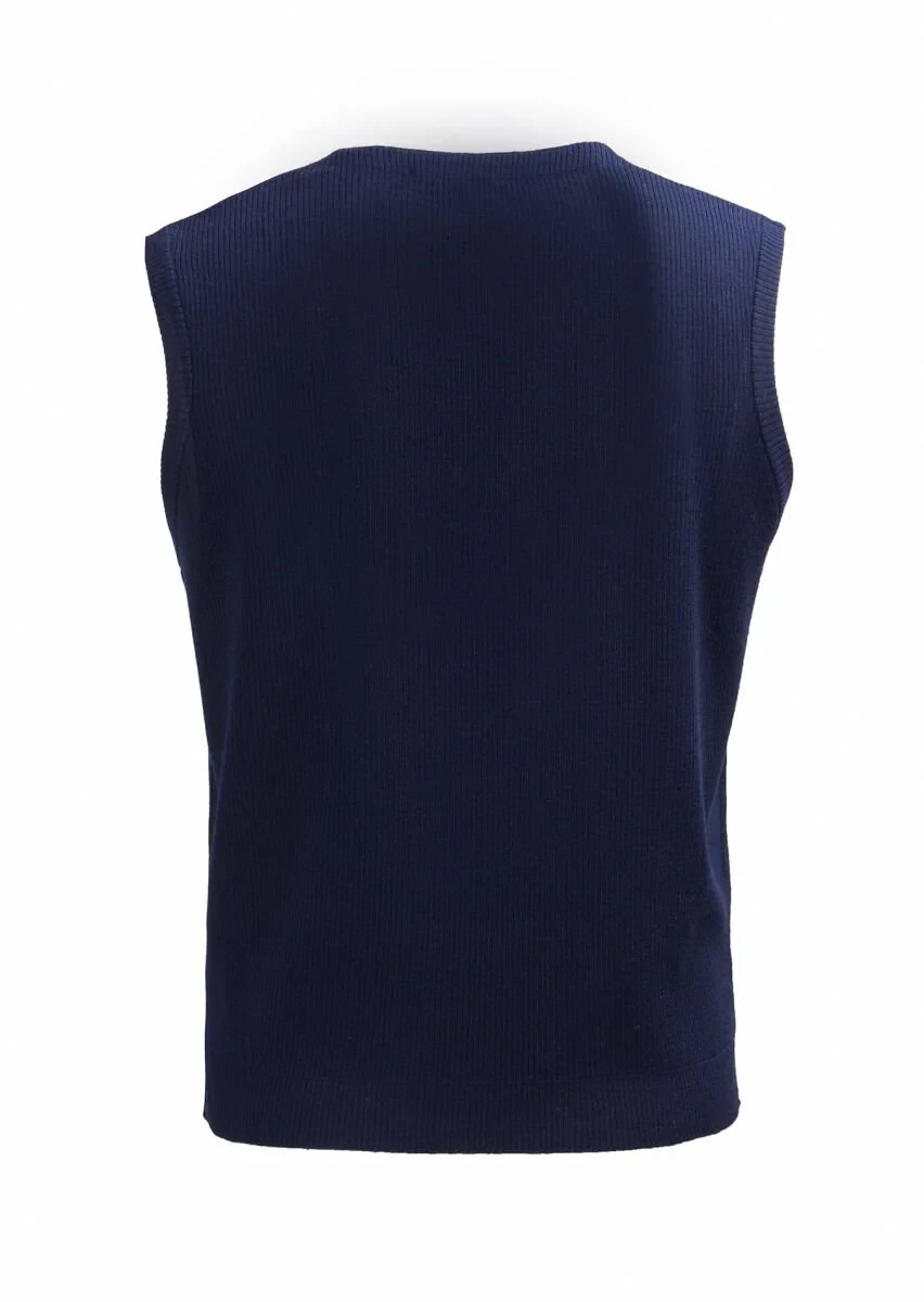 Lacivert Regular Fit V Yaka Casual Örme Triko Yelek - 3