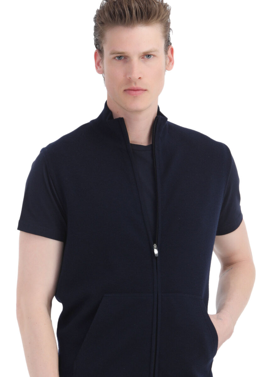 Lacivert Regular Fit Yarım Balıkçı Yaka Casual Örme Triko Yelek - 3