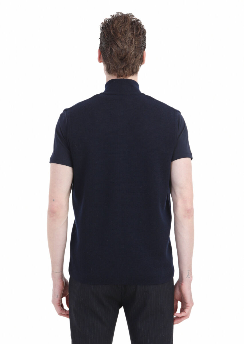 Lacivert Regular Fit Yarım Balıkçı Yaka Casual Örme Triko Yelek - 5