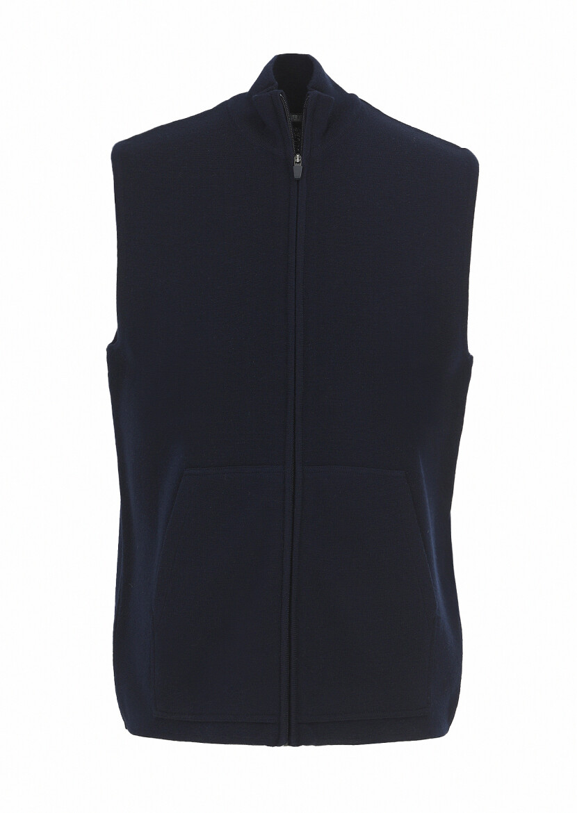 Lacivert Regular Fit Yarım Balıkçı Yaka Casual Örme Triko Yelek - 6