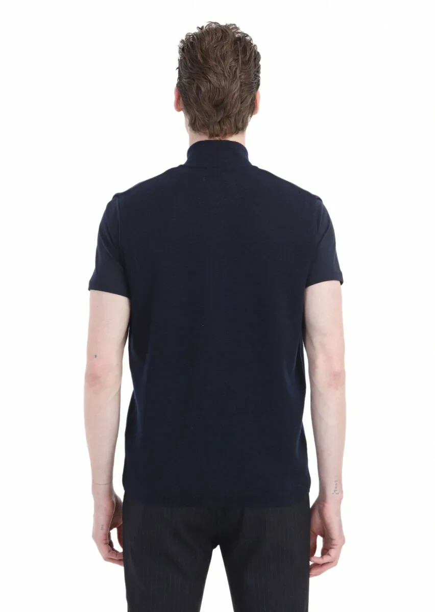 Lacivert Regular Fit Yarım Balıkçı Yaka Casual Örme Triko Yelek - 5