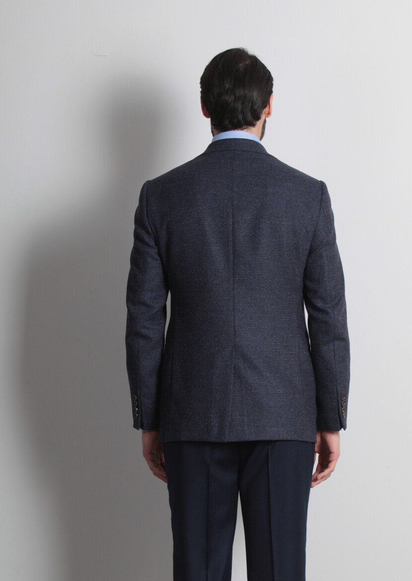 Lacivert Regular Fit Yün Karışımlı Ceket - 3