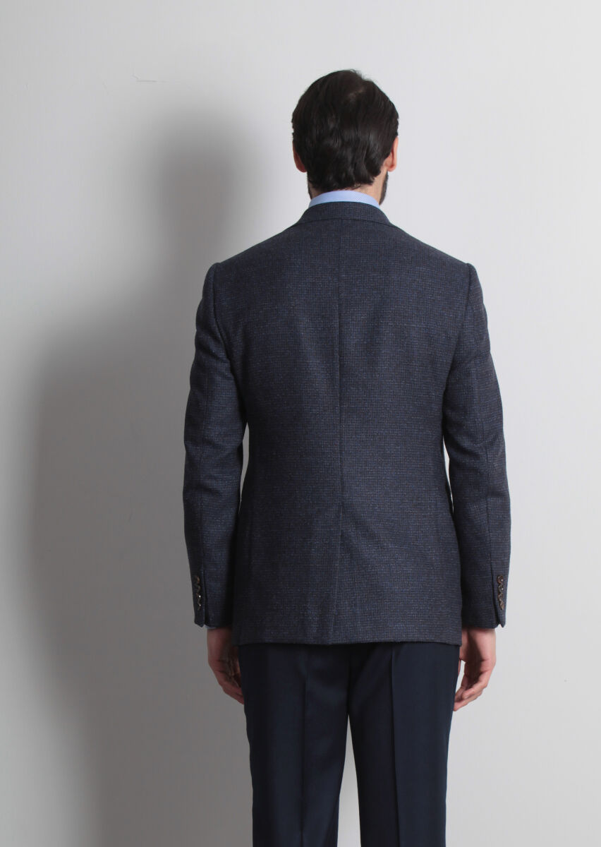 Lacivert Regular Fit Yün Karışımlı Ceket - 3