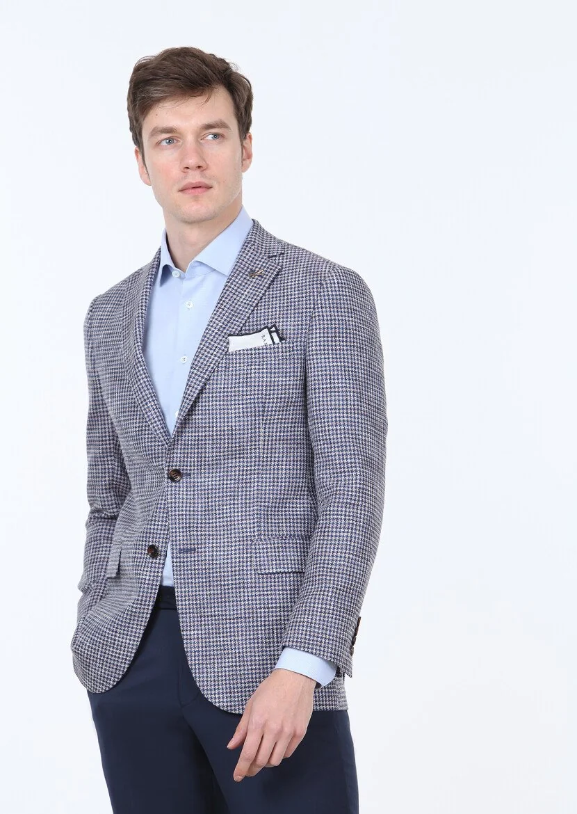 Lacivert Regular Fit Yün Karışımlı Ceket - 1