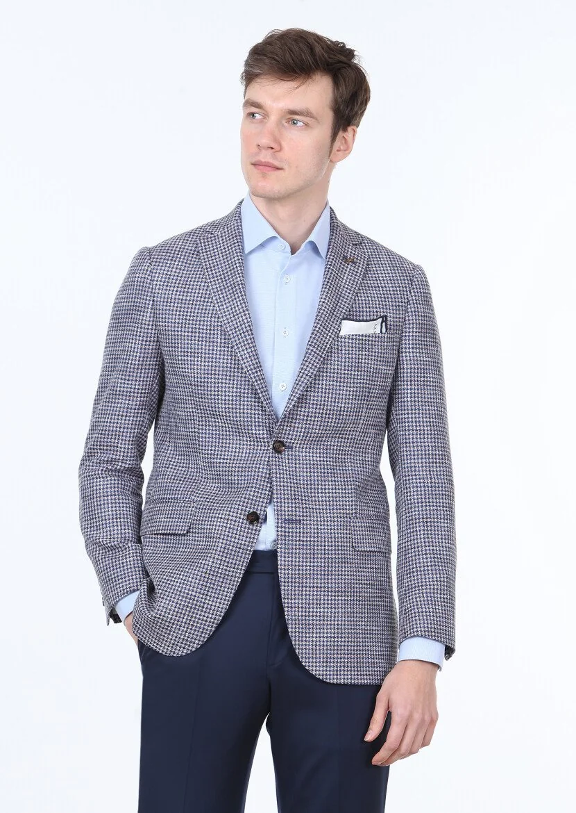 Lacivert Regular Fit Yün Karışımlı Ceket - 2