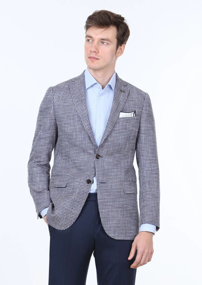 Lacivert Regular Fit Yün Karışımlı Ceket - 2