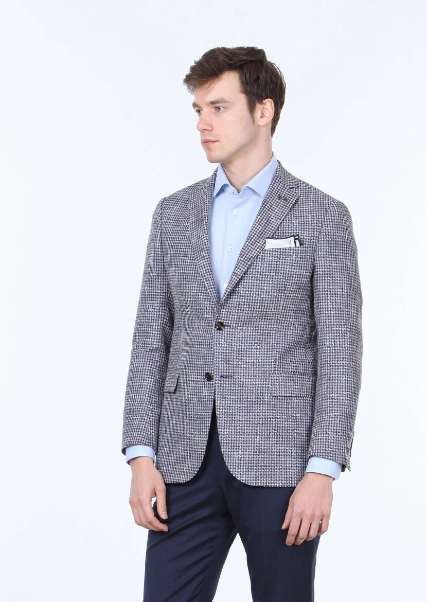 Lacivert Regular Fit Yün Karışımlı Ceket - 3