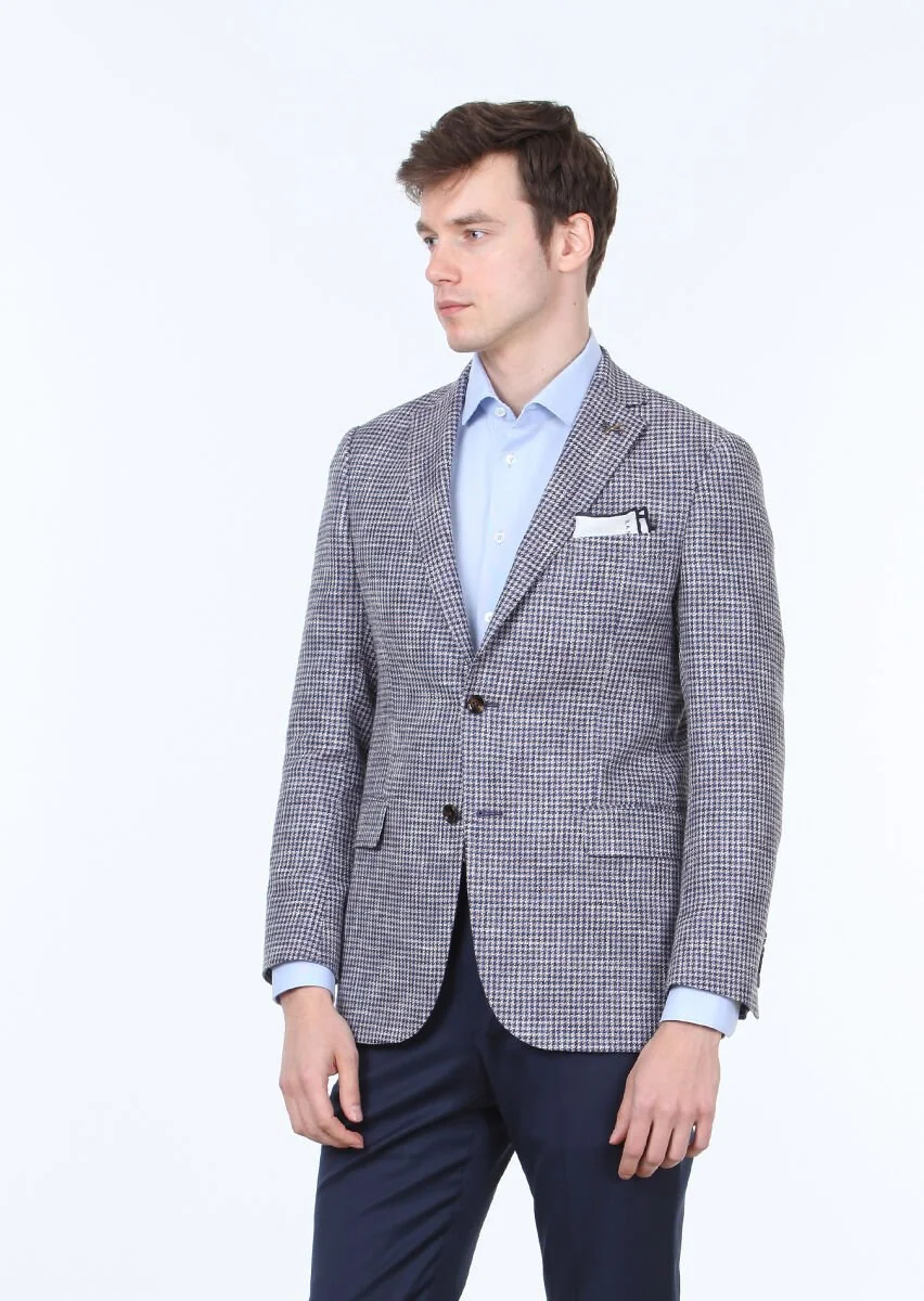 Lacivert Regular Fit Yün Karışımlı Ceket - 3