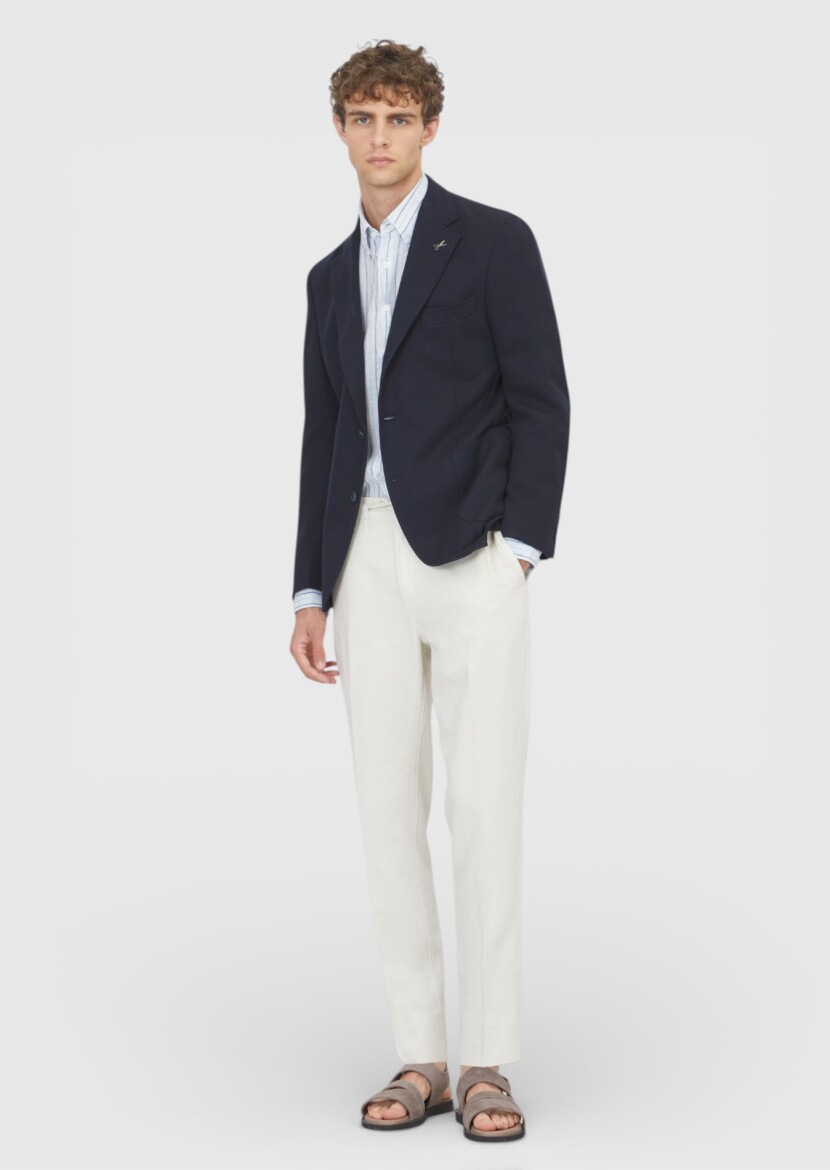 Lacivert Shirt Shoulder Slim Fit %100 Pamuk Örme Ceket - RAMSEY
