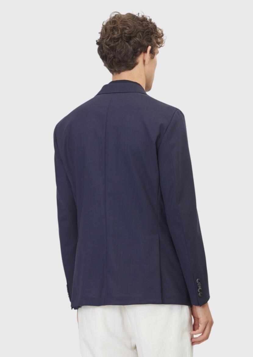 Lacivert Shirt Shoulder Slim Fit %100 Yün Ceket - 6