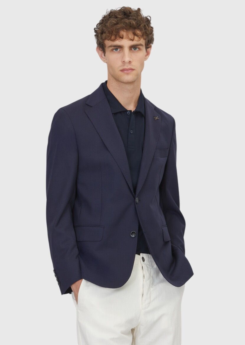 Lacivert Shirt Shoulder Slim Fit %100 Yün Ceket - RAMSEY