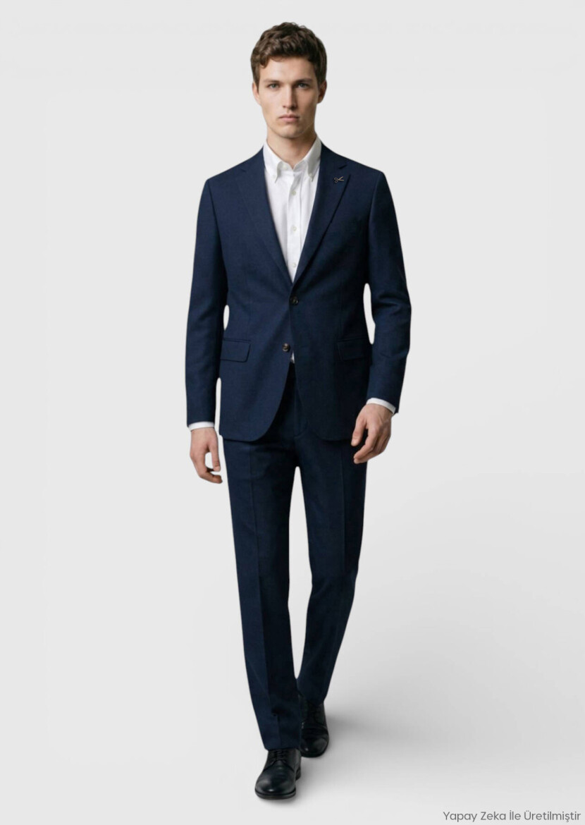 Lacivert Shirt Shoulder Slim Fit %100 Yün Ceket - RAMSEY