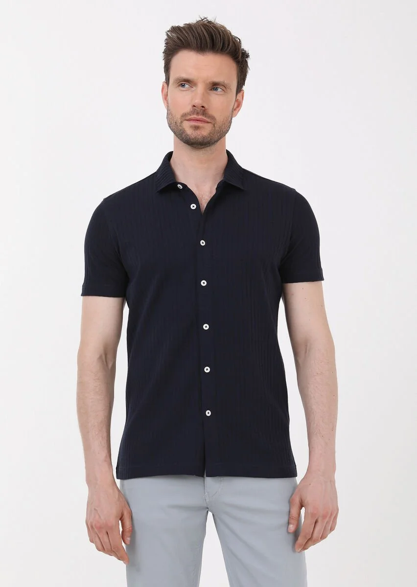 Lacivert Slim Fit Casual %100 Pamuk Gömlek - 2